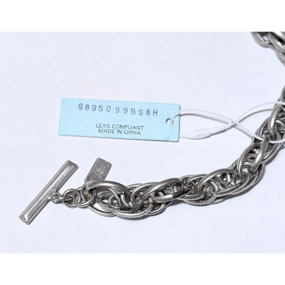 Stigma Mens Toggle Chain Bracelet Silver Tone Fleur-de-Lis Shield Charm